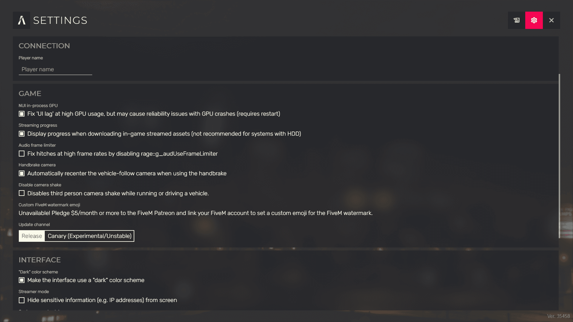 Settings Panel preview